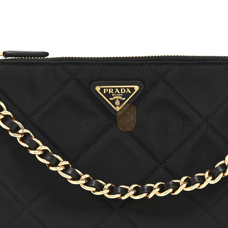 PRADA RE-NYLON TESSUTO IMPUNTU QUILTED RE-EDITION 1995 CHAINE POUCH BLACK 1Nl054 (24.5*14cm)